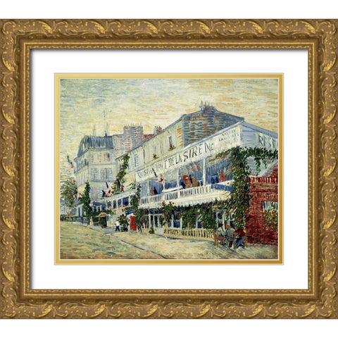 Restaurant de la Sirene at Asnieres 1887 Gold Ornate Wood Framed Art Print with Double Matting by Van Gogh, Vincent