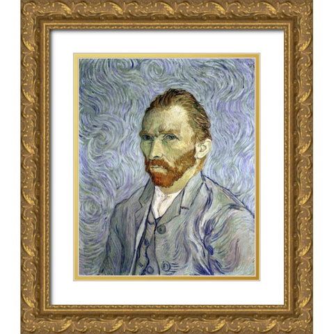 Self Portrait Gold Ornate Wood Framed Art Print with Double Matting by Van Gogh, Vincent