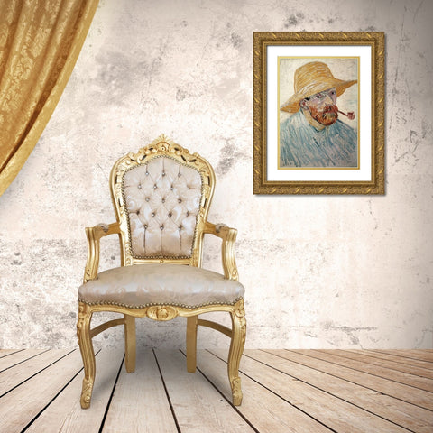 Self Portrait 1888 Gold Ornate Wood Framed Art Print with Double Matting by Van Gogh, Vincent