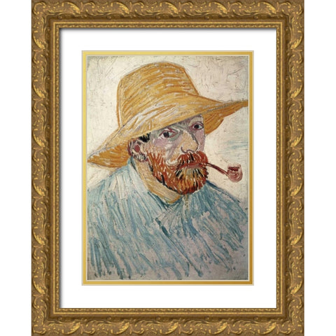 Self Portrait 1888 Gold Ornate Wood Framed Art Print with Double Matting by Van Gogh, Vincent