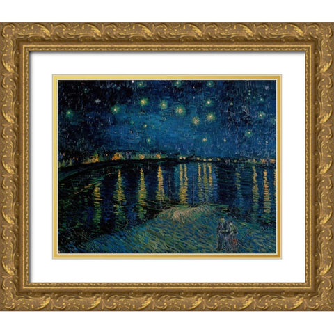 Starlight Over the Rhone Gold Ornate Wood Framed Art Print with Double Matting by Van Gogh, Vincent