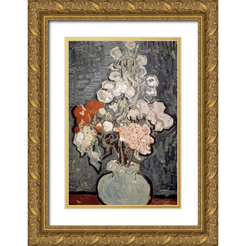 Still Life: Vase With Rose-Mallows Gold Ornate Wood Framed Art Print with Double Matting by Van Gogh, Vincent