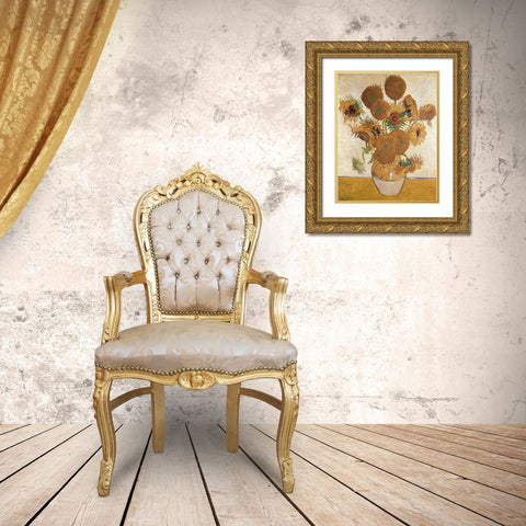 Sunflowers, 1888 Gold Ornate Wood Framed Art Print with Double Matting by Van Gogh, Vincent