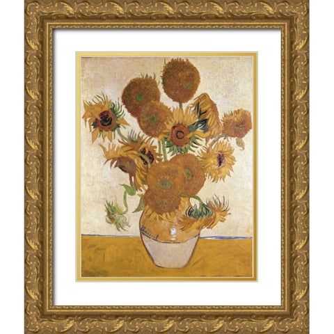 Sunflowers, 1888 Gold Ornate Wood Framed Art Print with Double Matting by Van Gogh, Vincent