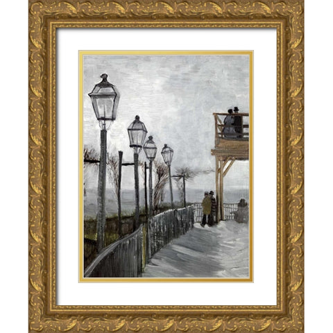 Terrace and Observation Deck at the Moulin Gold Ornate Wood Framed Art Print with Double Matting by Van Gogh, Vincent