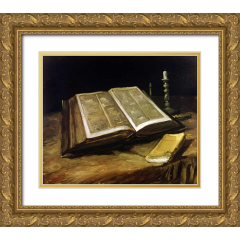 The Bible: Still Life Gold Ornate Wood Framed Art Print with Double Matting by Van Gogh, Vincent