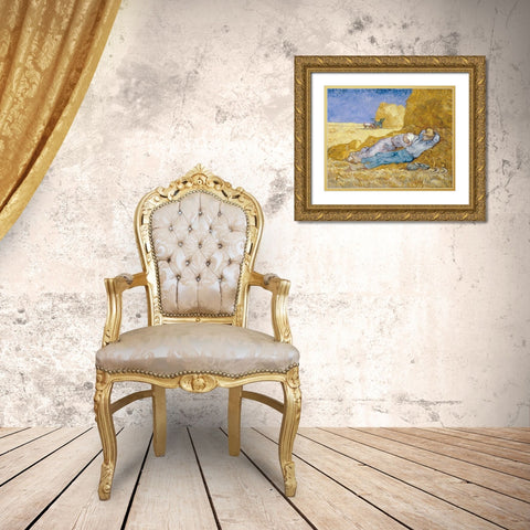 The Siesta - La Siesta Gold Ornate Wood Framed Art Print with Double Matting by Van Gogh, Vincent