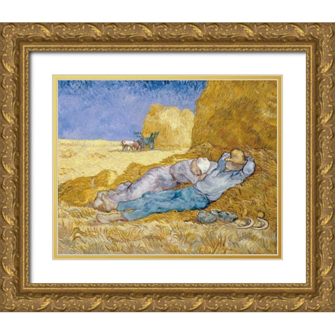 The Siesta - La Siesta Gold Ornate Wood Framed Art Print with Double Matting by Van Gogh, Vincent