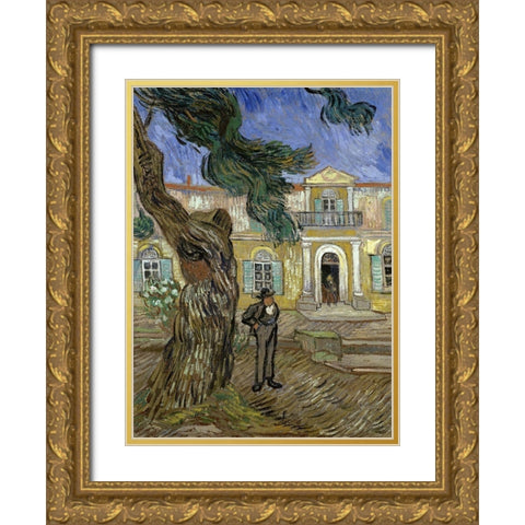 Tree and Man (Saint Paul Hospital at Saint Remy) Gold Ornate Wood Framed Art Print with Double Matting by Van Gogh, Vincent