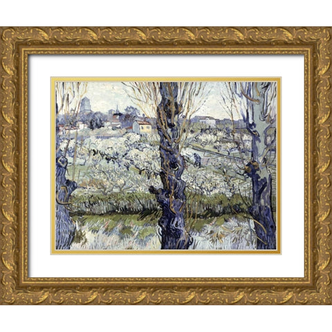 View of Arles Gold Ornate Wood Framed Art Print with Double Matting by Van Gogh, Vincent