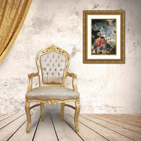 Lot and His Daughters Gold Ornate Wood Framed Art Print with Double Matting by Van Leyden, Lucas