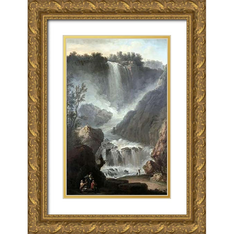 Falls of Terni Gold Ornate Wood Framed Art Print with Double Matting by Vernet, Claude-Joseph