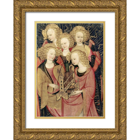 Angel Musicians Gold Ornate Wood Framed Art Print with Double Matting by Verona, Stefano da