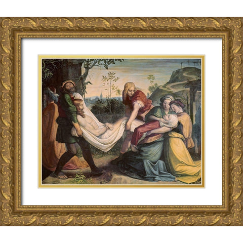 Christ Being Entombed Gold Ornate Wood Framed Art Print with Double Matting by Von Cornelius, Peter
