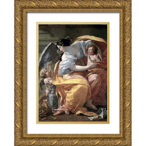 Allegory of Wealth, late 17th C. Gold Ornate Wood Framed Art Print with Double Matting by Vouet, Simon