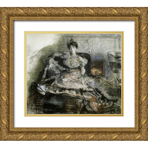After the Concert Gold Ornate Wood Framed Art Print with Double Matting by Vrubel, Mihail Aleksandrovic