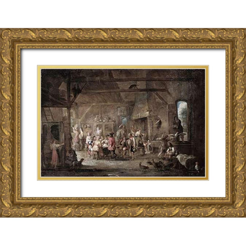 At The Bar Gold Ornate Wood Framed Art Print with Double Matting by Wael, Cornelis de