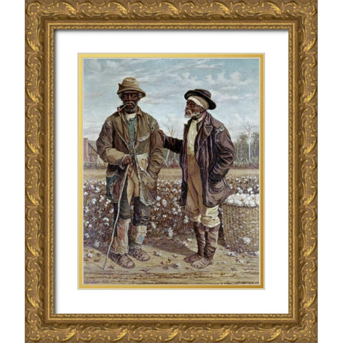 Two Elderly Cotton Pickers Gold Ornate Wood Framed Art Print with Double Matting by Walker, Frederick