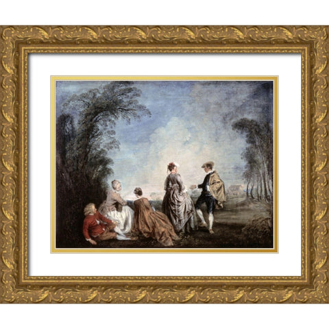 An Embarrassing Proposition Gold Ornate Wood Framed Art Print with Double Matting by Watteau, Jean-Antoine