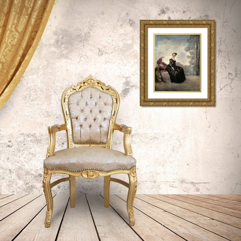 Launisches Madchen Gold Ornate Wood Framed Art Print with Double Matting by Watteau, Jean-Antoine