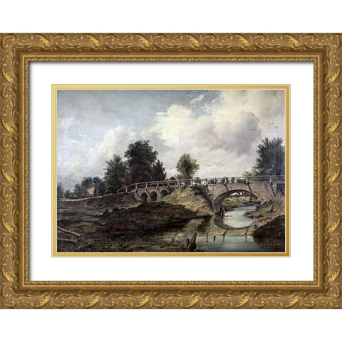 Bridge Over The River Stour Gold Ornate Wood Framed Art Print with Double Matting by Watts, Frederick William