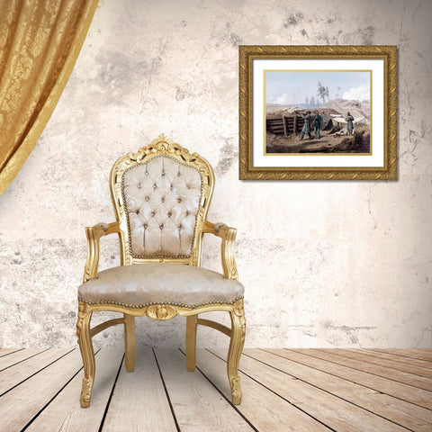 Sharpshooting, Petersburg, Virginia Gold Ornate Wood Framed Art Print with Double Matting by Waud, Alfred