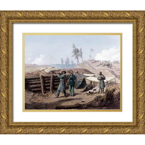 Sharpshooting, Petersburg, Virginia Gold Ornate Wood Framed Art Print with Double Matting by Waud, Alfred