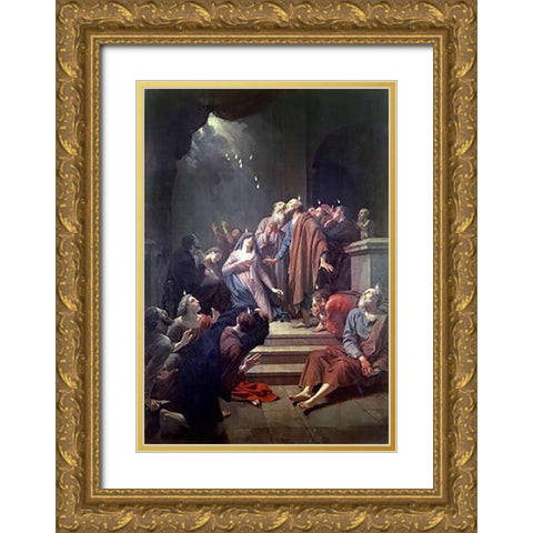 Pentecost Gold Ornate Wood Framed Art Print with Double Matting by van der Werff, Adriaen