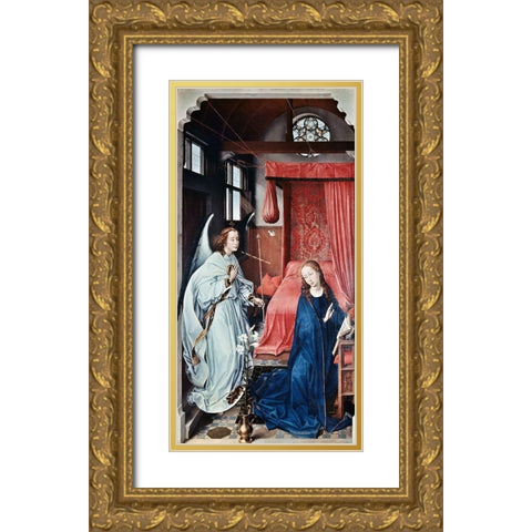 Annunciation 1 Gold Ornate Wood Framed Art Print with Double Matting by Weyden, Rogier van der