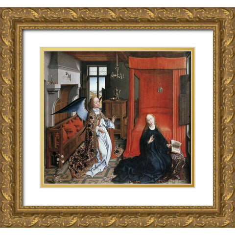 Annunciation 2 Gold Ornate Wood Framed Art Print with Double Matting by Weyden, Rogier van der