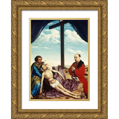 Pieta Gold Ornate Wood Framed Art Print with Double Matting by Weyden, Rogier van der