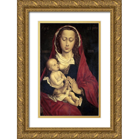 Virgin and Child Gold Ornate Wood Framed Art Print with Double Matting by Weyden, Rogier van der