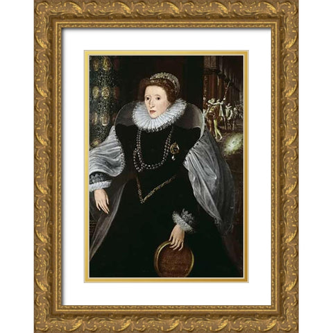 Queen Elizabeth of England Gold Ornate Wood Framed Art Print with Double Matting by Zuccari, Federico