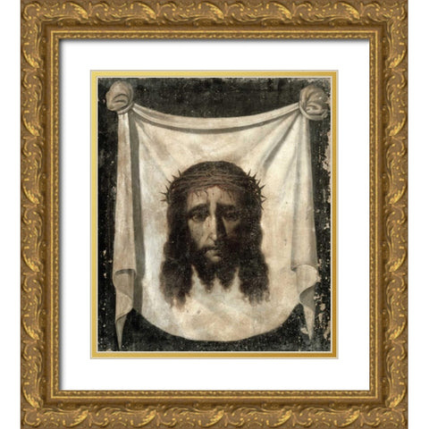 Holy Face - La Santa Faz Gold Ornate Wood Framed Art Print with Double Matting by De Zurbaran, Francisco