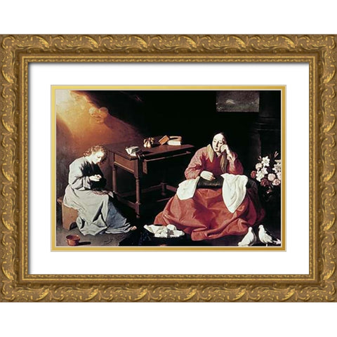 Holy House of Nazareth Gold Ornate Wood Framed Art Print with Double Matting by De Zurbaran, Francisco