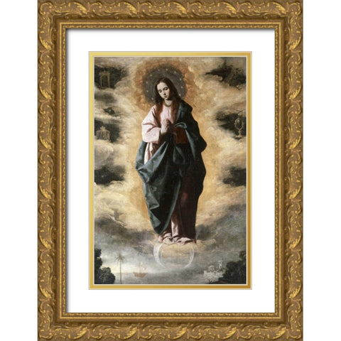 Immaculate Conception Gold Ornate Wood Framed Art Print with Double Matting by De Zurbaran, Francisco