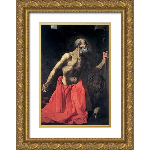 Saint Jerome Gold Ornate Wood Framed Art Print with Double Matting by De Zurbaran, Francisco