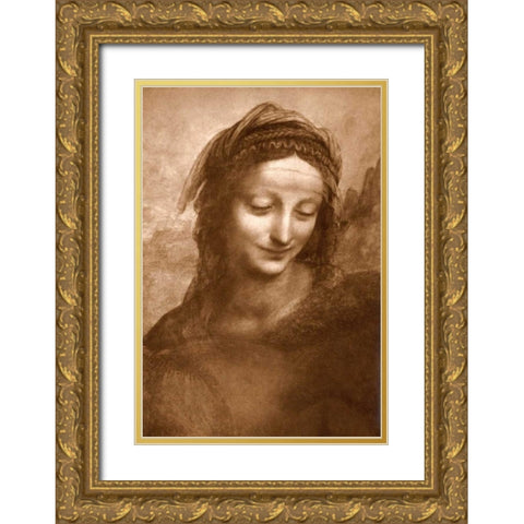Portrait of St. Anne Gold Ornate Wood Framed Art Print with Double Matting by Da Vinci, Leonardo