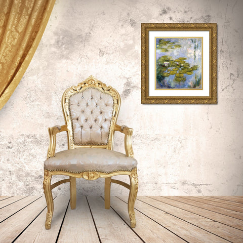 Nympheas - Water Lilies Gold Ornate Wood Framed Art Print with Double Matting by Monet, Claude