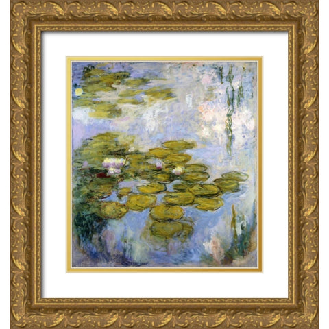 Nympheas - Water Lilies Gold Ornate Wood Framed Art Print with Double Matting by Monet, Claude