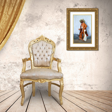 A Vaquero Gold Ornate Wood Framed Art Print with Double Matting by Remington, Frederic