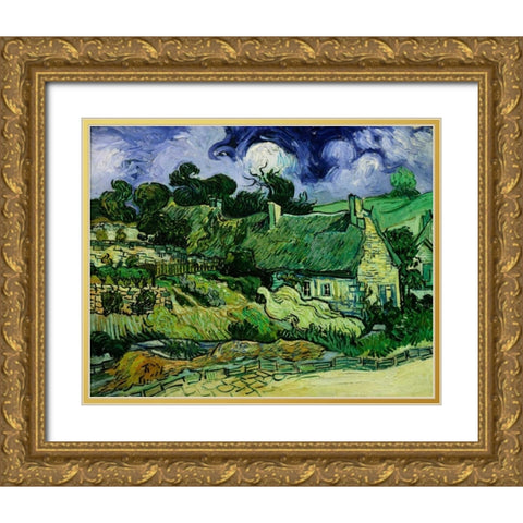 House with Straw Ceiling, Cordeville Gold Ornate Wood Framed Art Print with Double Matting by Van Gogh, Vincent