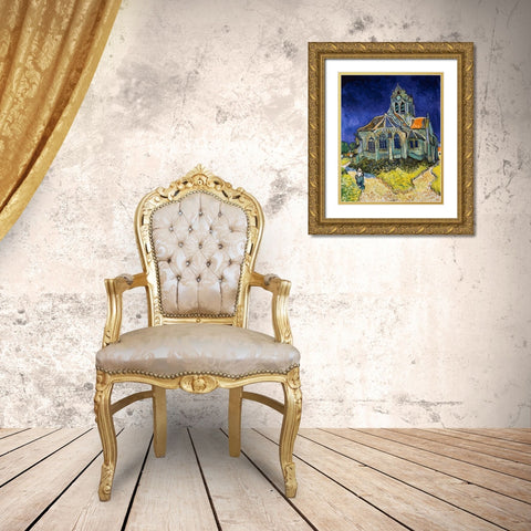 The Church at Auvers Gold Ornate Wood Framed Art Print with Double Matting by Van Gogh, Vincent