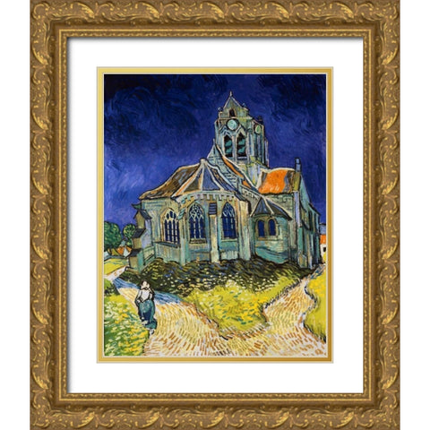 The Church at Auvers Gold Ornate Wood Framed Art Print with Double Matting by Van Gogh, Vincent