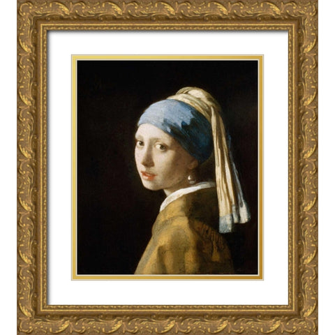 Girl with the Pearl Earring Gold Ornate Wood Framed Art Print with Double Matting by Vermeer, Johannes