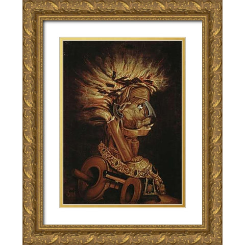 The Fire Gold Ornate Wood Framed Art Print with Double Matting by Arcimboldo, Giuseppe