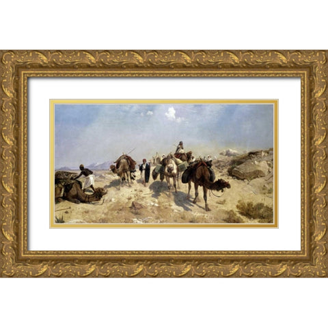 Bedouin Caravan Gold Ornate Wood Framed Art Print with Double Matting by Beavis, Richard