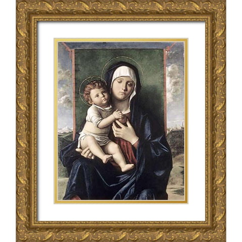 Madonna and Child Gold Ornate Wood Framed Art Print with Double Matting by Bellini, Giovanni