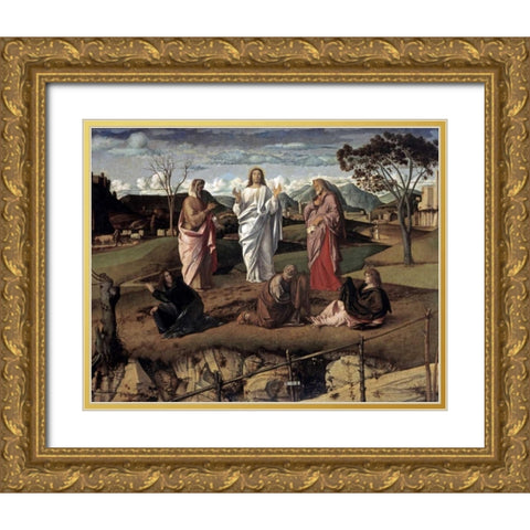 Transfiguration Gold Ornate Wood Framed Art Print with Double Matting by Bellini, Giovanni