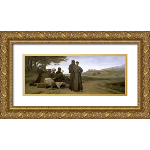 St. Francis dAssise Gold Ornate Wood Framed Art Print with Double Matting by Benouville, Francois Leon